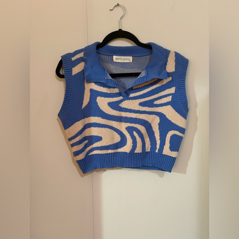 Pants Store Blue and Cream V-Neck Sweater Vest